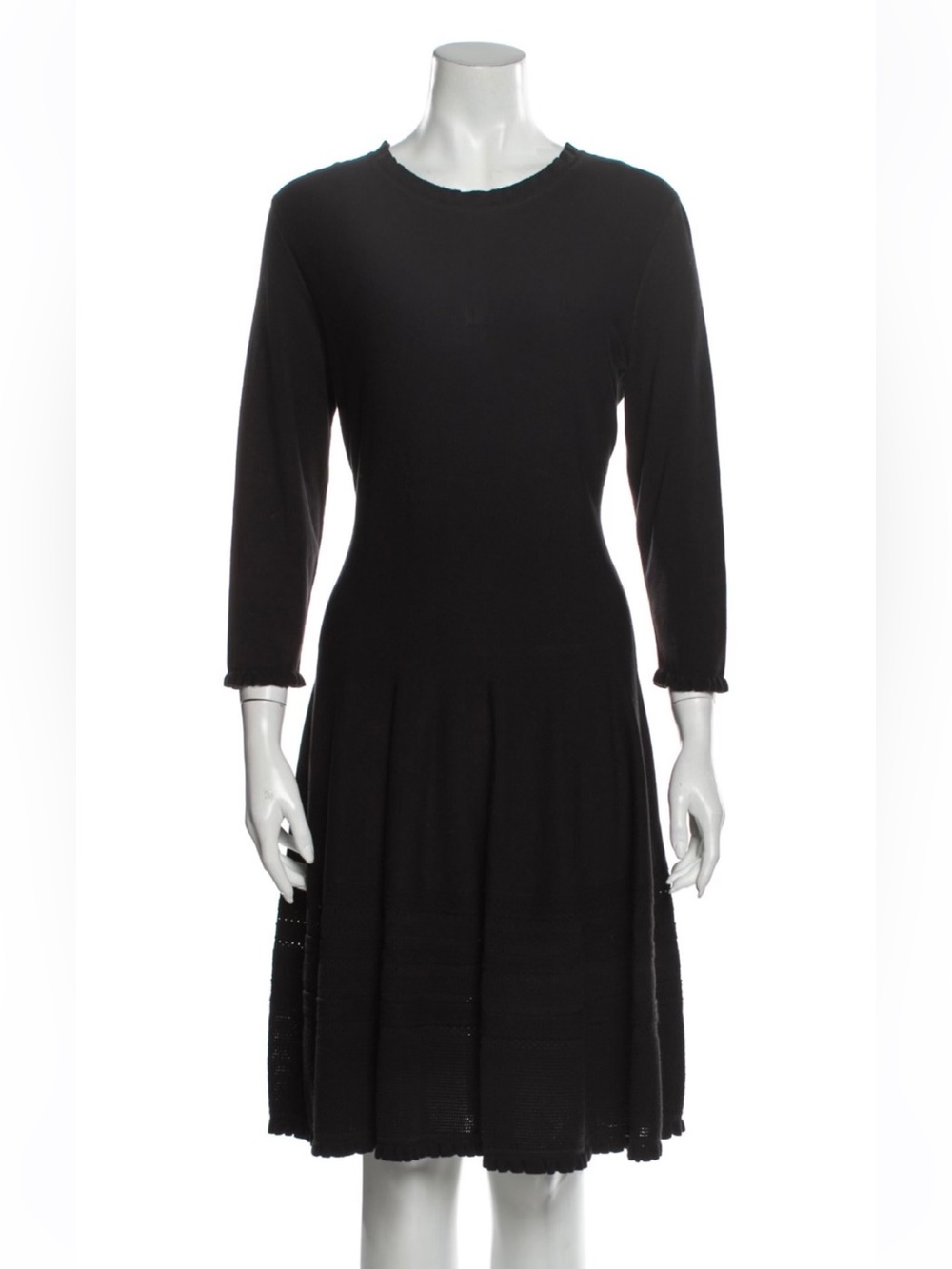 Kate Spade Black Knit 3/4 Sleeve Fit-and-Flare Dress Size XS
